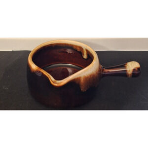 Vintage Brown Drip Glaze Pottery Butter Warmer with Handle-Unmarked
